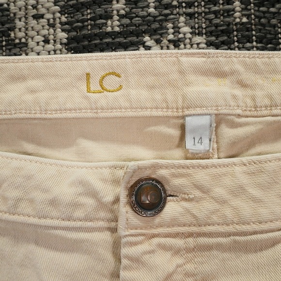 LC Lauren Conrad Women's Denim Shorts Beige Khaki Frayed Hem Casual Size 14 - Picture 2 of 10